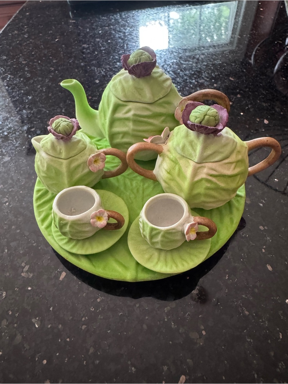 Green Cabbage Ceramic Tea Set - Decorative Home Kitchen Serving Set